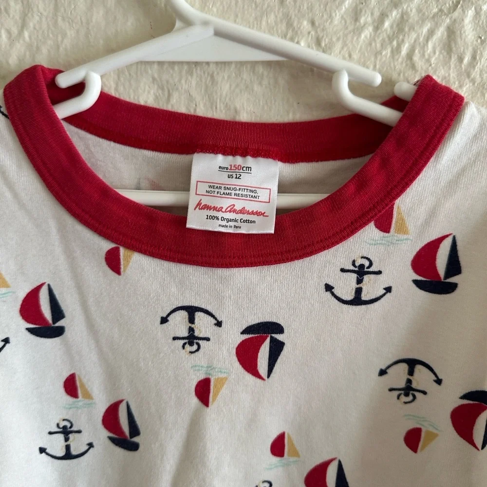 Hanna Andersson Short John Sailboat Anchor Top Red White Blue Kids Children’s 12